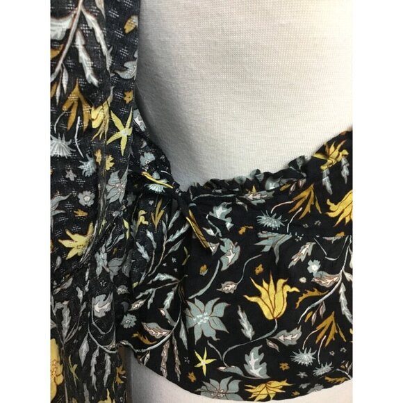 Universal Thread Ruffled V-Neck Navy Floral Long Sleeve Wrap Front Blouse SM - Picture 5 of 12